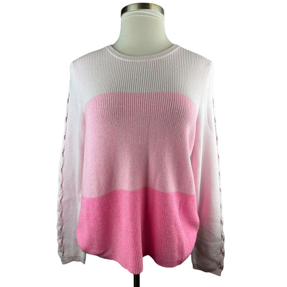 Lilly Pulitzer Carin Sweater Knit Pink Ombre Colorblock Eyelet Sleeves Size XL - Picture 13 of 13